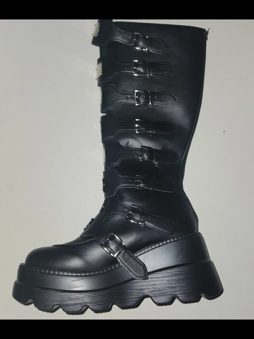 Women's Black Platform Buckle Boots Size US 10-10.5 EU 41 NWOB
